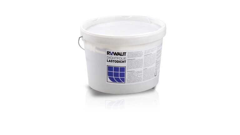 Weißer Eimer mit Dichtfolie Lastodicht